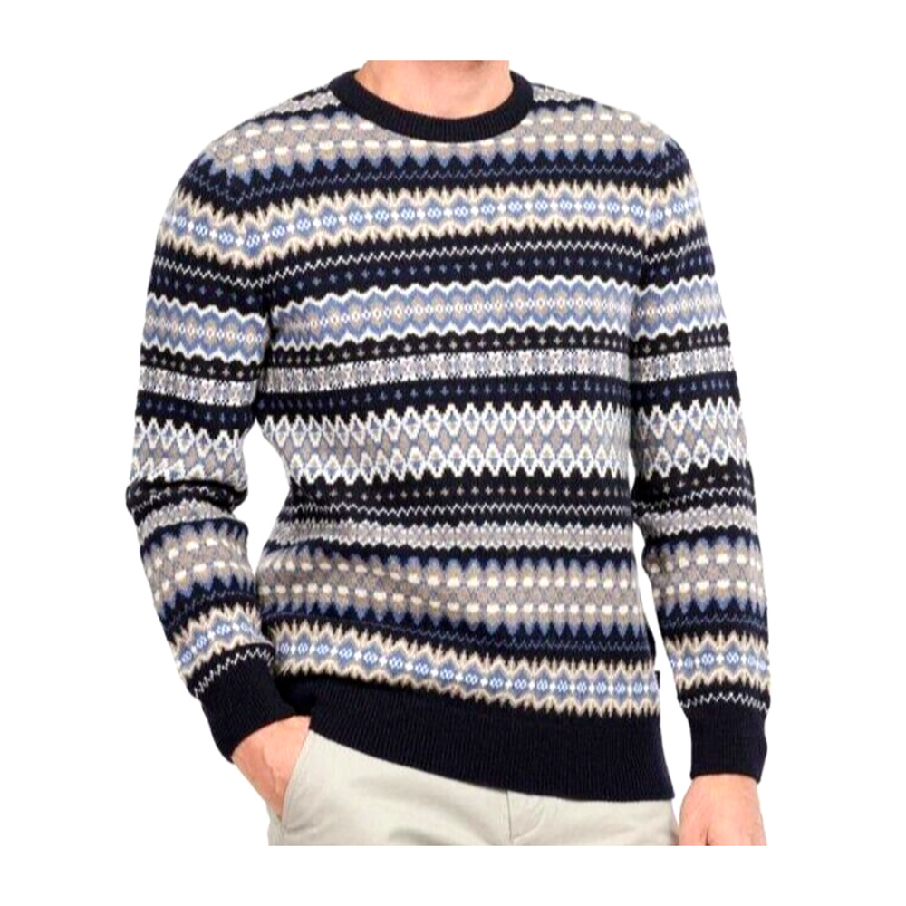 Barbour Case Men's XL Fairisle 100% Wool Crewneck Knit Navy Sweater - Midnight